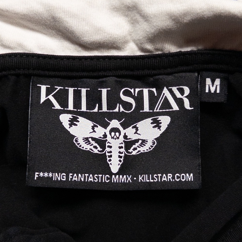 Killstar Womens Polo Shirt Size Medium Black White Resting Witch Face Goth * - Picture 8 of 9